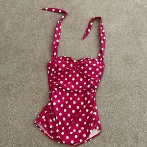 Esther Williams red and cream polka dot bathing suit